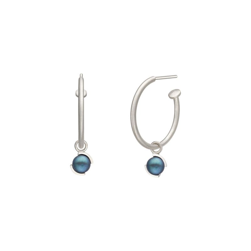 EntréE Sizzle Hoop Pearl Earring Blue - Silver image