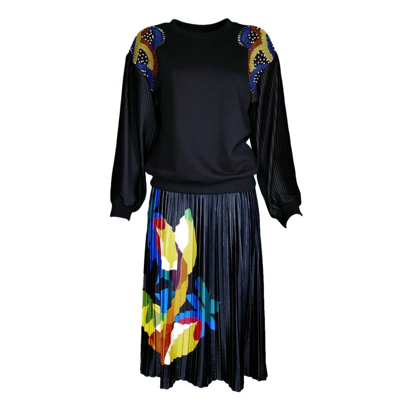 Velvet Pleated Midi Skirt With Colourful Digital Print image