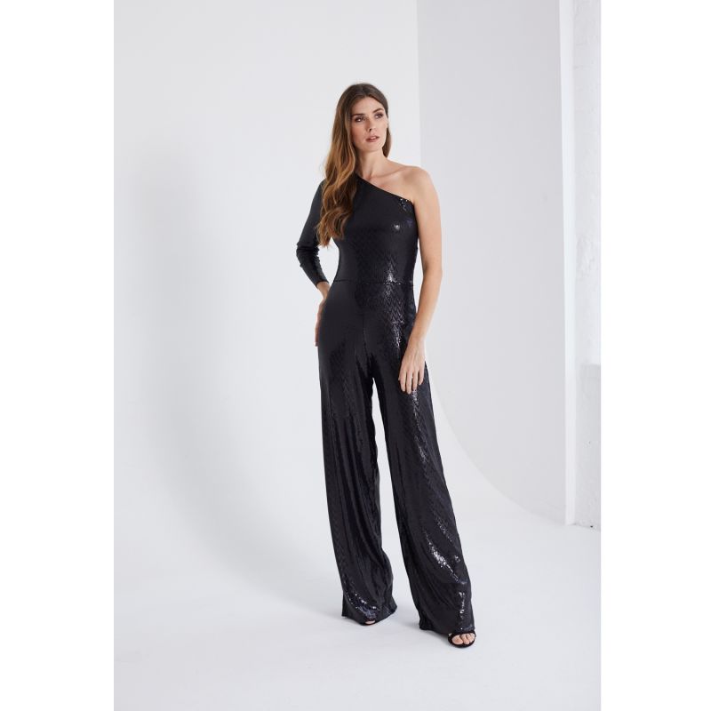 Come On Down Black Sequin Jumpsuit image