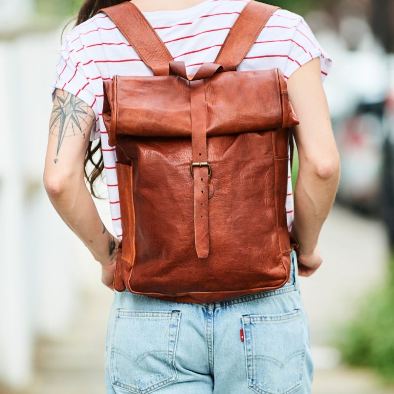 Vida Vintage Leather Roll Top Backpack image