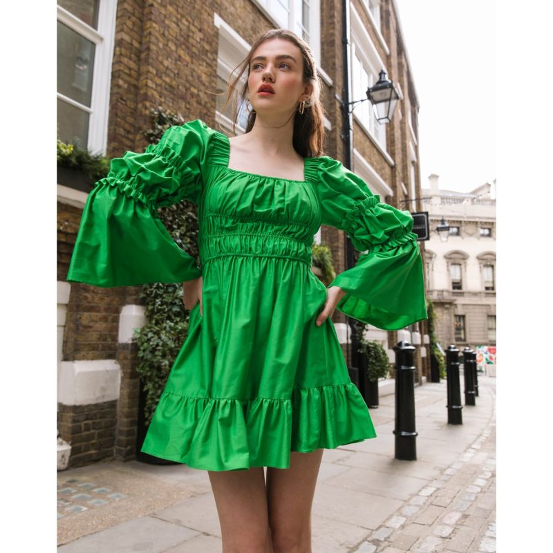 The Edie Square Neck Cotton Mini Dress In Island Green image