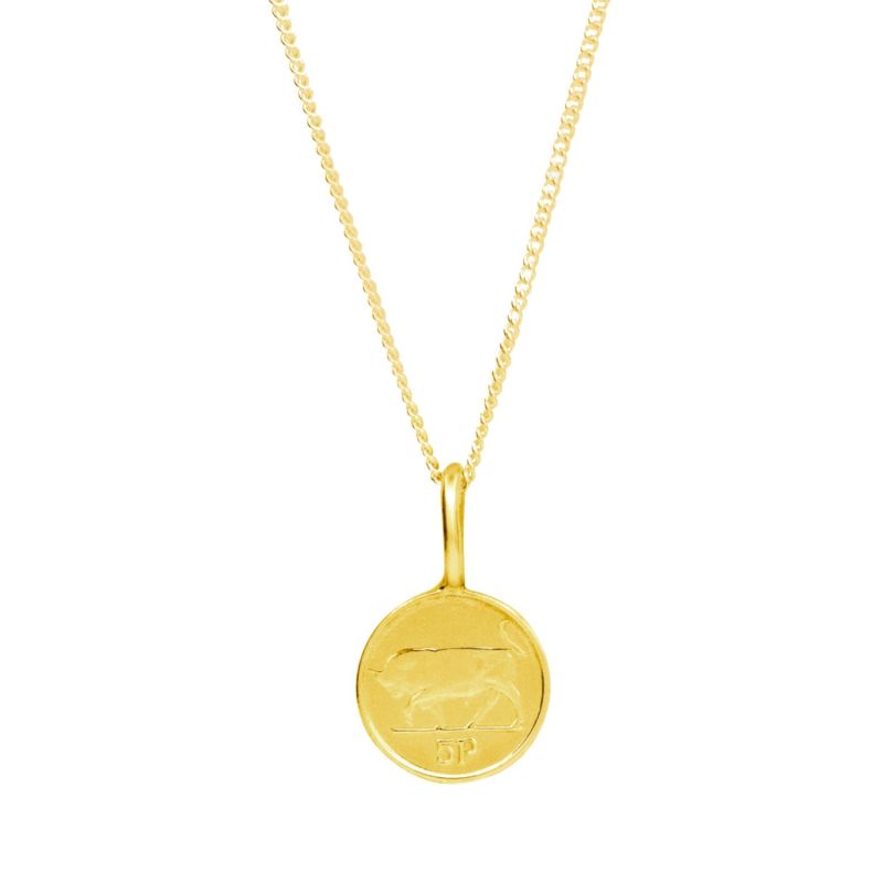 Irish 5P Coin & Chain In Yellow Gold Plate image