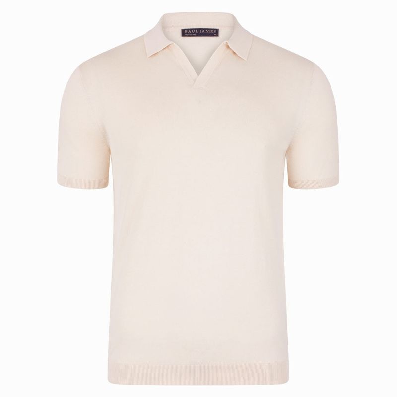 Men's Ultra Fine Cotton Nathan Buttonless Polo Shirt - Ecru | Paul ...