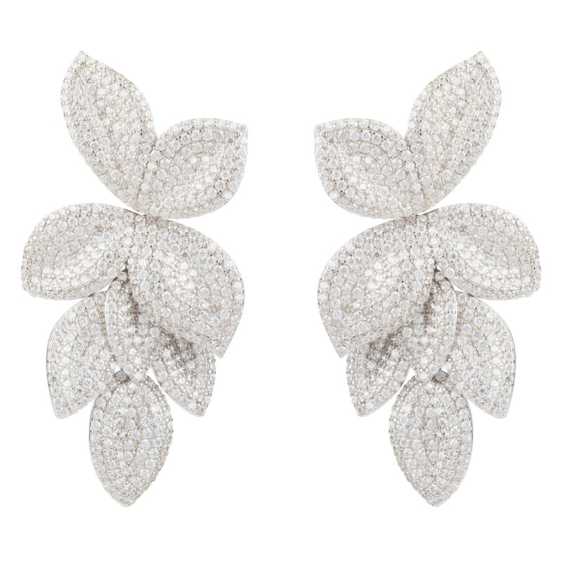 Petal Cascading Flower Earrings Silver image