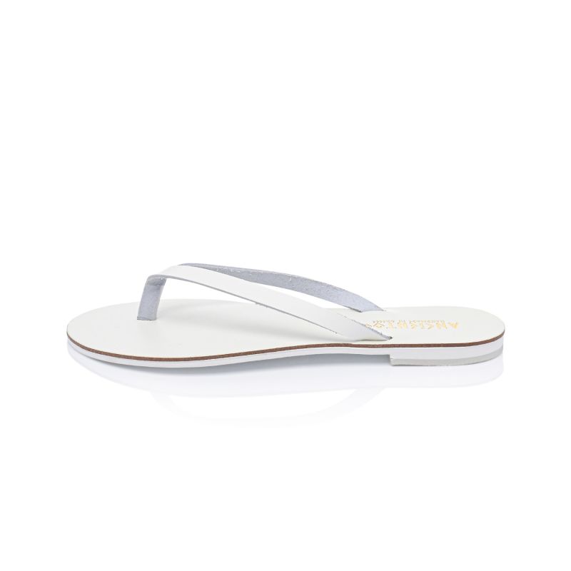 Achelois White Handcrafted Leather Flip Flop Sandal For Women image