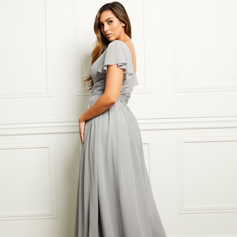 Juliette Chiffon Long Evening Gown In Dove Grey Dress 2 Party