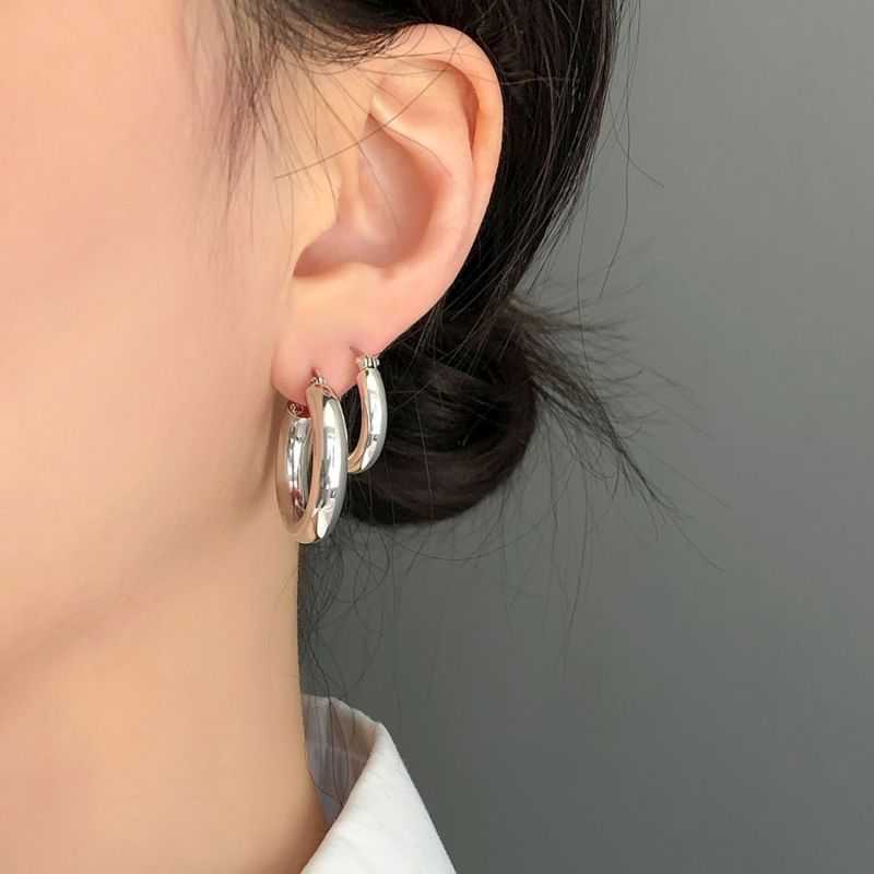 Silver Creole Chunky Hoop Earrings image