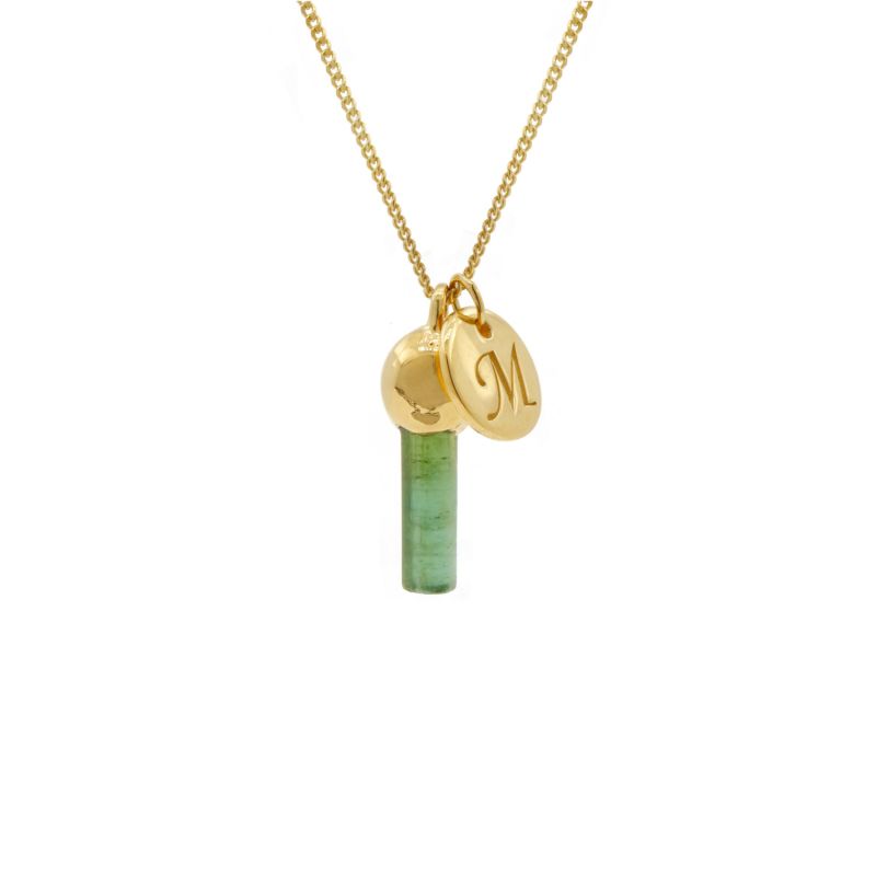 Green Tourmaline Pendant & Initial Necklace - Gold image