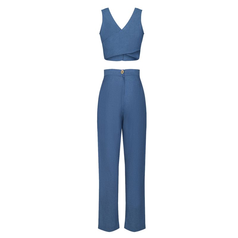 Esme Enchanting Crop Top & Tailored Pant In Blue Chambray image