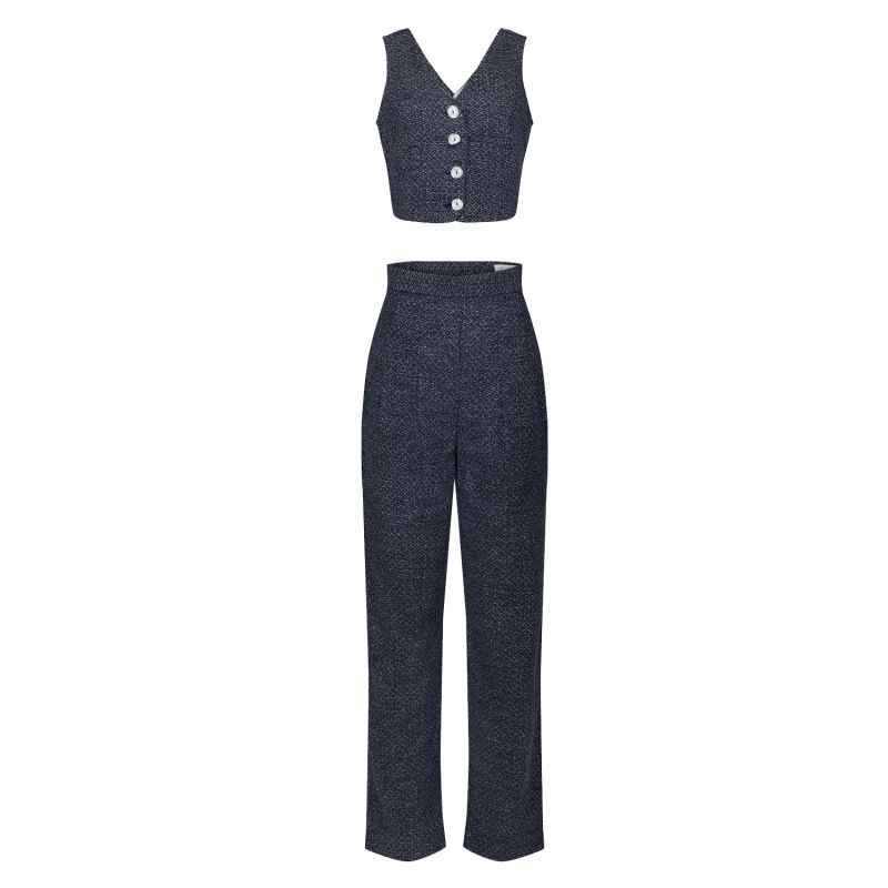 Esme Enchanting Crop Top & Tailored Pant In Denim Wave Print image