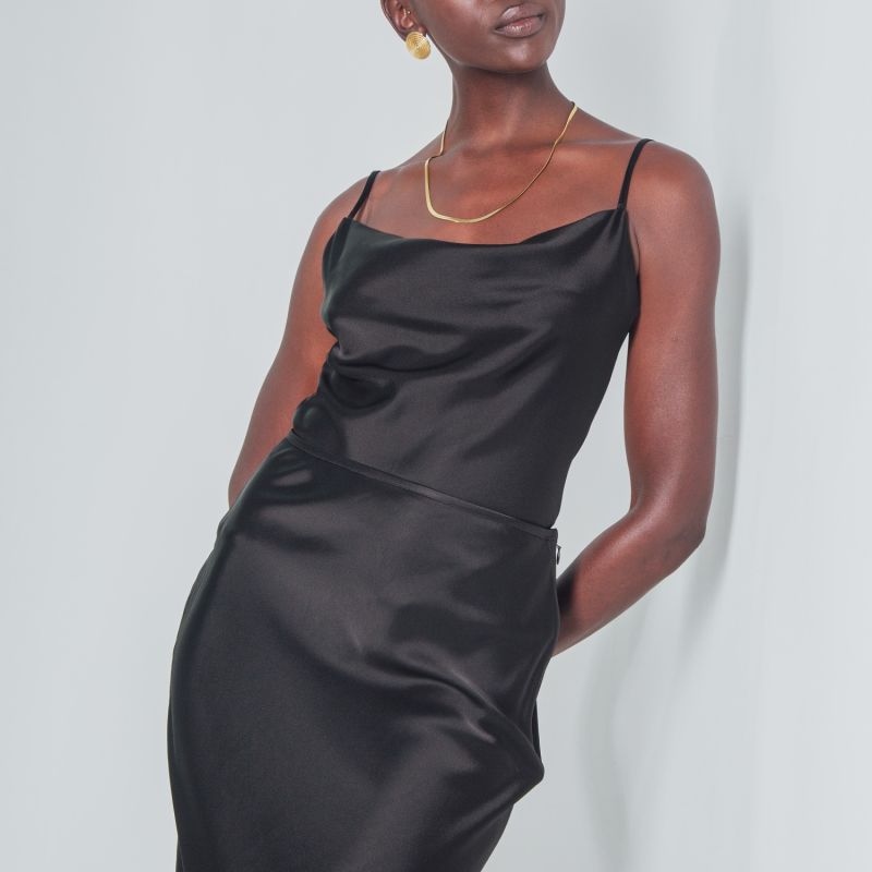 Essentials - Satin Cowl-Neck Top- Black image