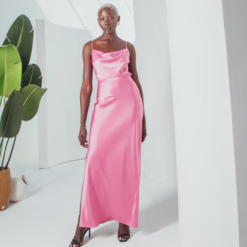 Pink satin cowl neck top outlet