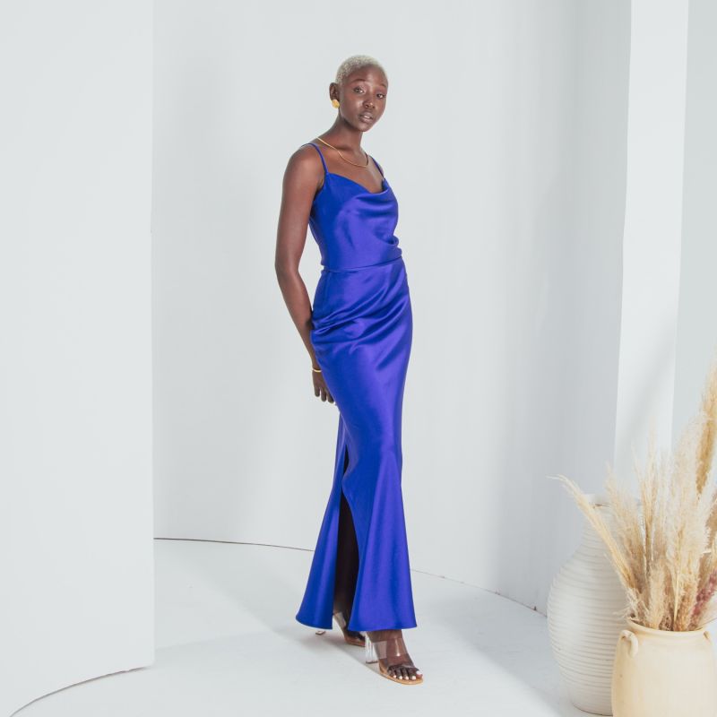 Blue satin maxi skirt shop