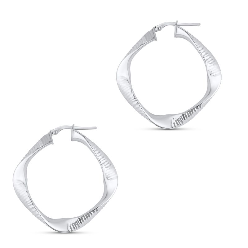 Textured Square Hoops - Silver image