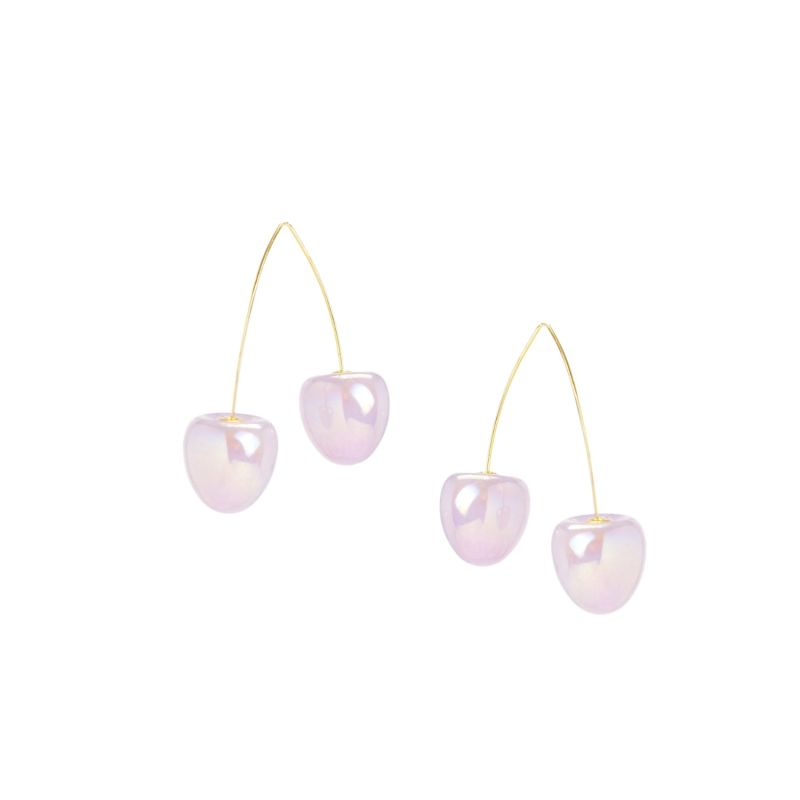 Iridescent Double Cherry Drop Earrings - Lilac image