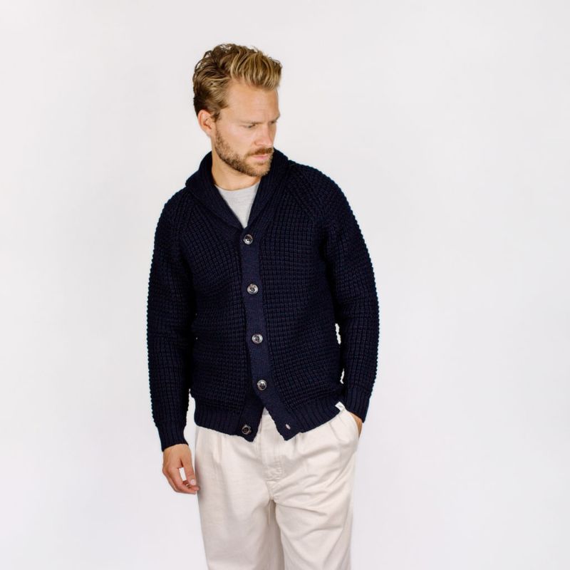 Waffle Shawl Cardigan Navy image