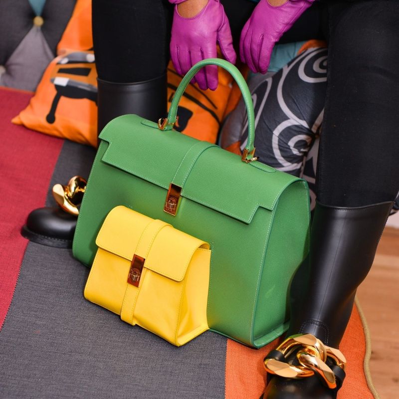 Ethereal Double Dose Bag In Saffiano Calf Leather - Green & Yellow image