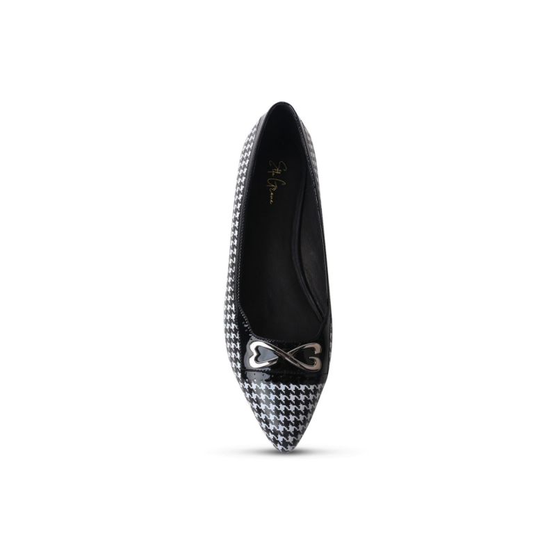 Calf Leather & Patent Leather Trim Ballerina Flat - Black & White Houndstooth image