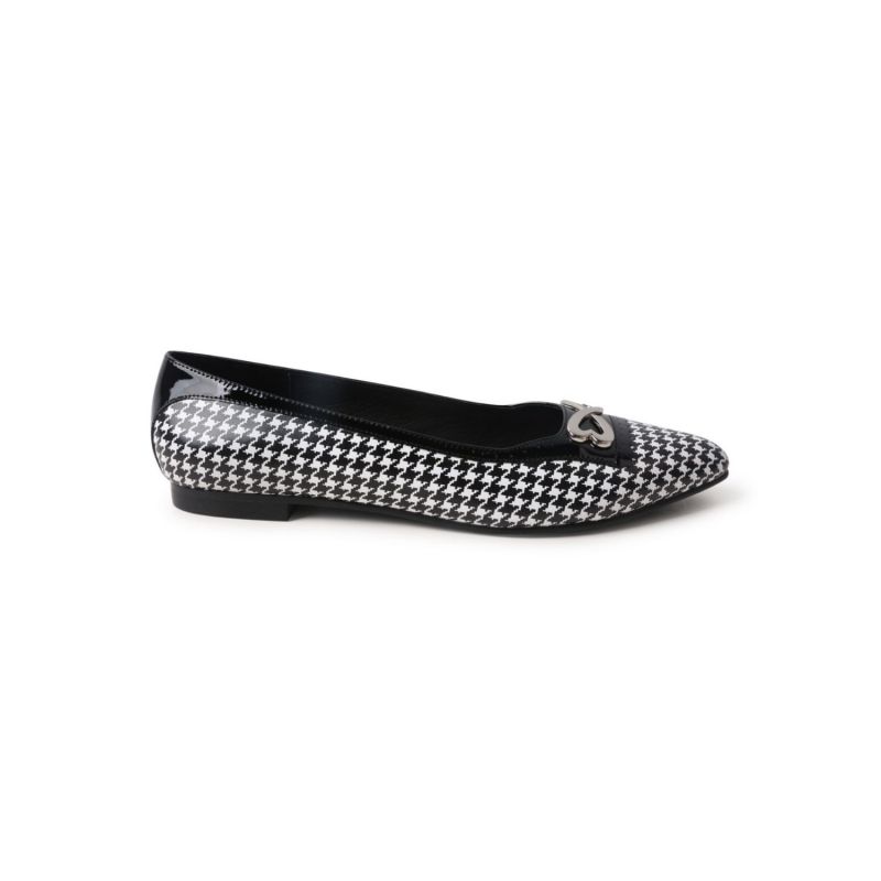 Calf Leather & Patent Leather Trim Ballerina Flat - Black & White Houndstooth image