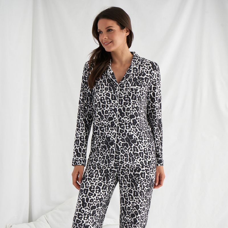 Bamboo Long Sleeved Trouser Pyjama Set In Leopard Print image