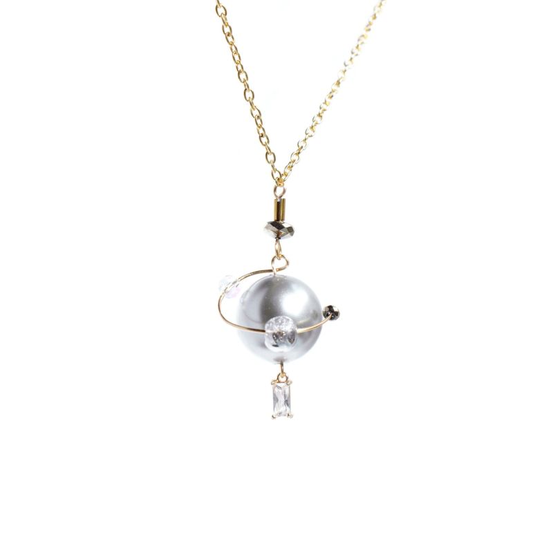 In My Orbit Pearl & Crystal Charm Necklace - Grey image