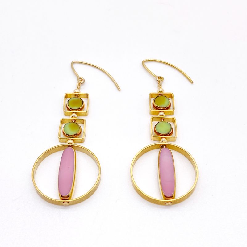 Pink And Marbled Green Art Deco Earrings image