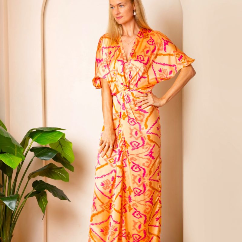 Euphoric Knot Front Maxi Dress - Silk - Ikat Mango image