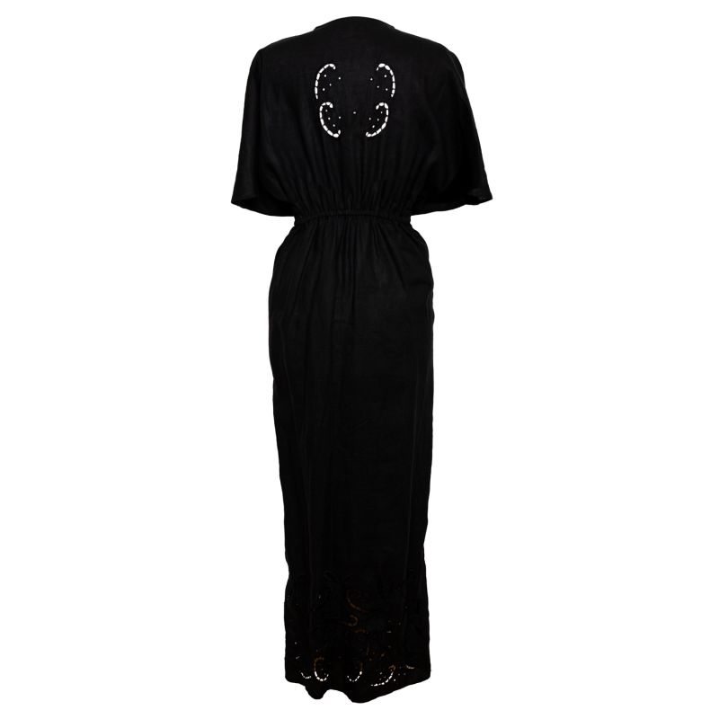 Euphoric Knot Front Maxi - Embroidered Linen - Black image