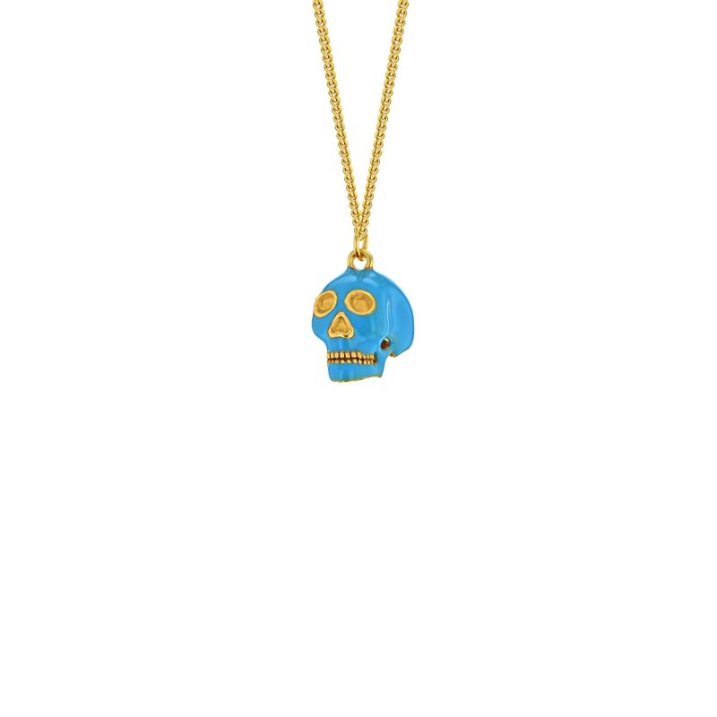 Turquoise Enamel & Gold Plated Mini Skull Pendant image