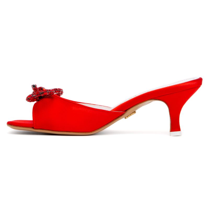 Eva Red Valentine Evening Kitten Heel Sandal Silk Satin | Beautiisoles ...