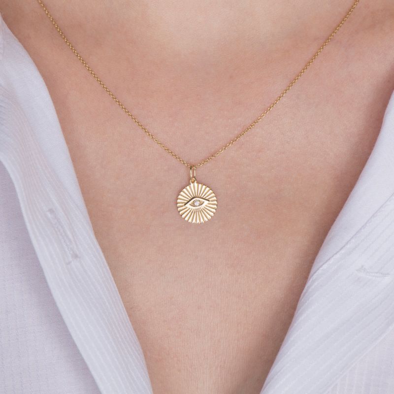 Evil Eye Necklace, Solid Gold Diamond Evil Eye Protection Necklace