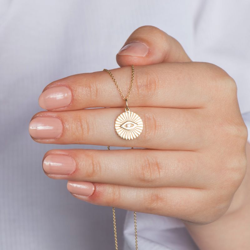Evil Eye Necklace Solid Gold Diamond Evil Eye Protection Necklace