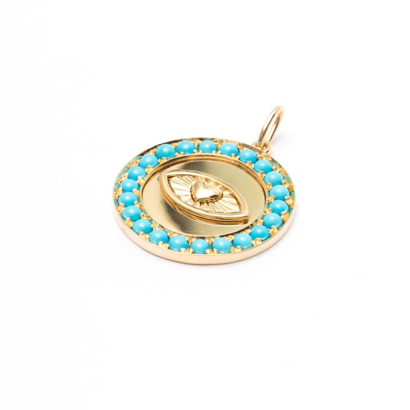 Evil Eye Yellow Gold And Turquoise Pendant image