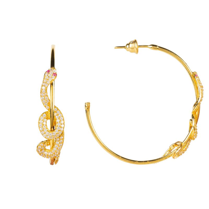 Cleopatra Serpent Snake Hoop Earrings Gold image