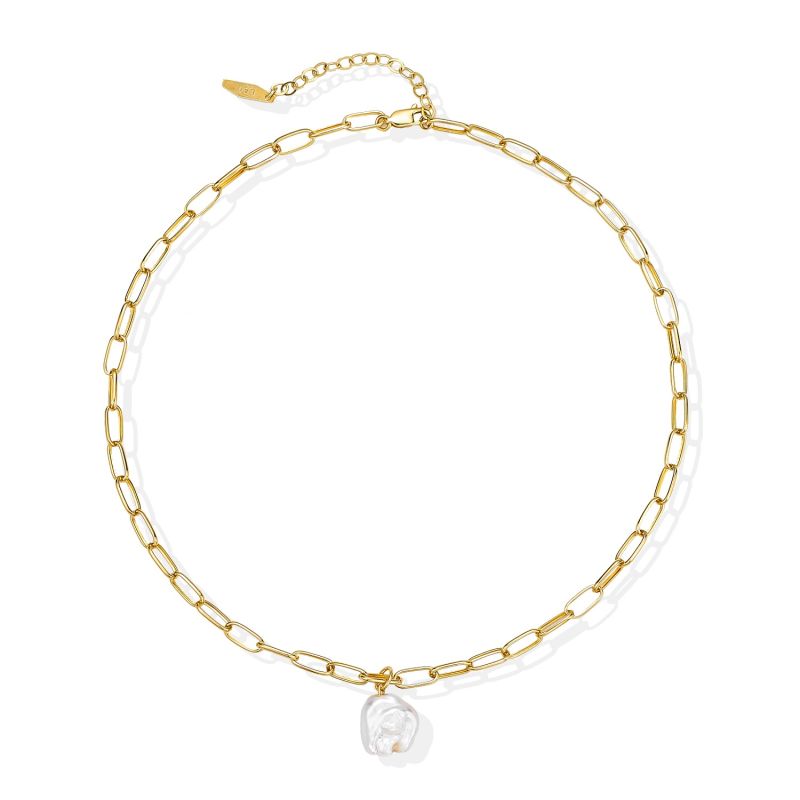 Ryna Link Chain Pearl Necklace - 18K Gold Vermeil image