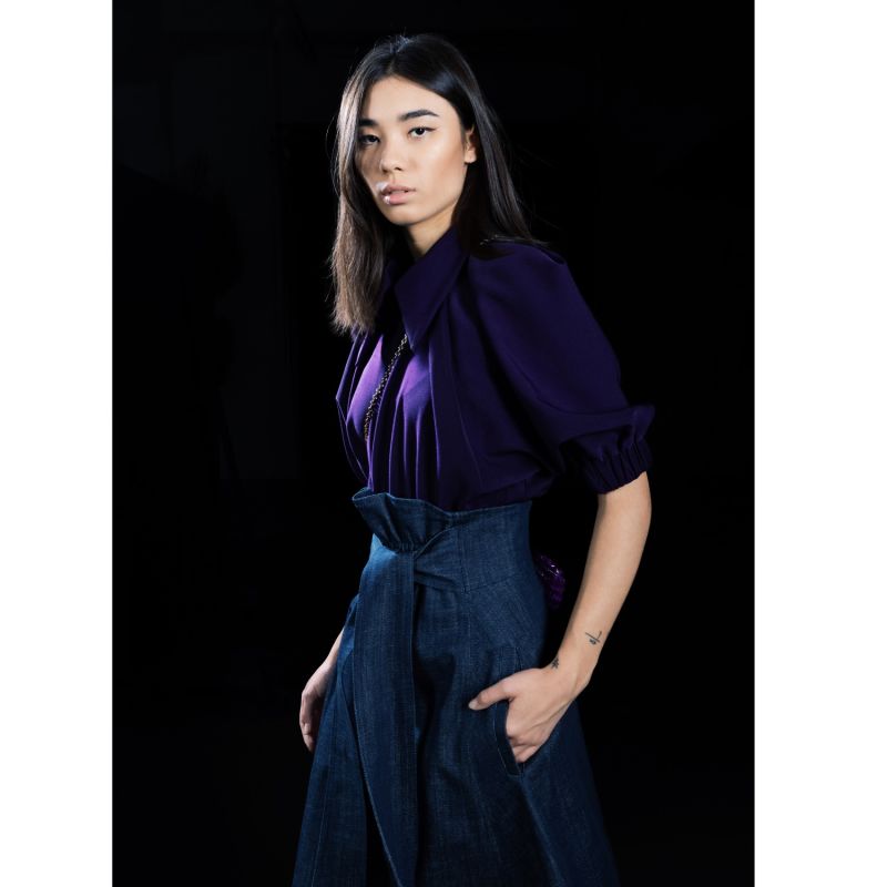 Dark Blue Denim Long Skirt With Belt image