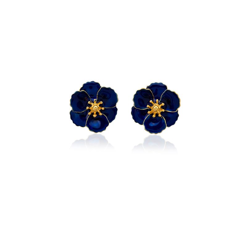 Navy Blue Blossom Flower Earrings image