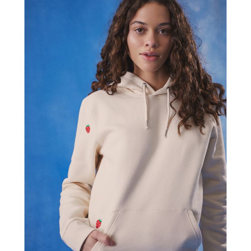 Strawberry Embroidered Hoodie Ecru Women image