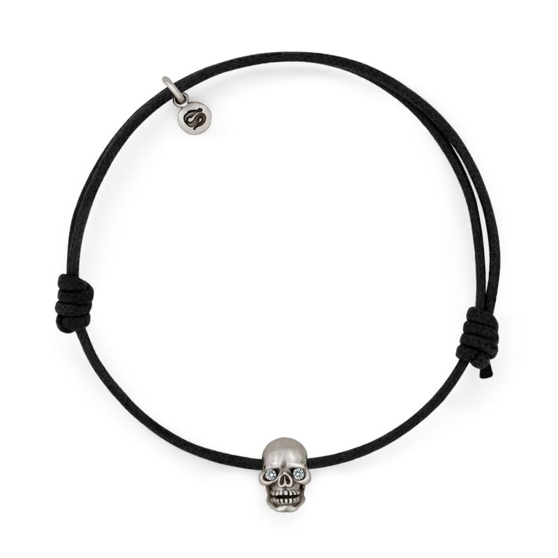 Skull Bracelet Oxidized Silver Diamond Eyes image