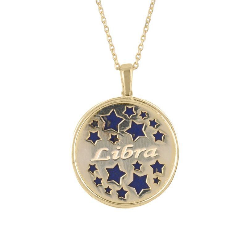 Zodiac Lapis Lazuli Gemstone Star Constellation Pendant Necklace Gold Libra image