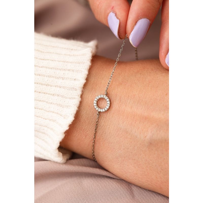 Circle Bracelet & Circle Drop Earring Set In Sterling Silver image