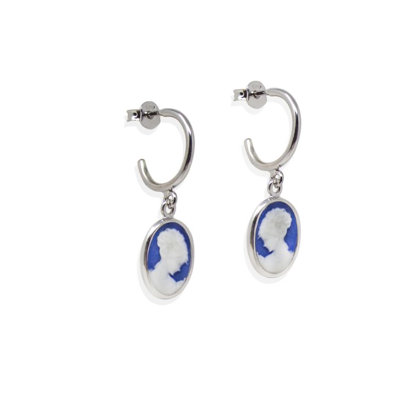 Blue Mini Cameo Hoop Earrings image