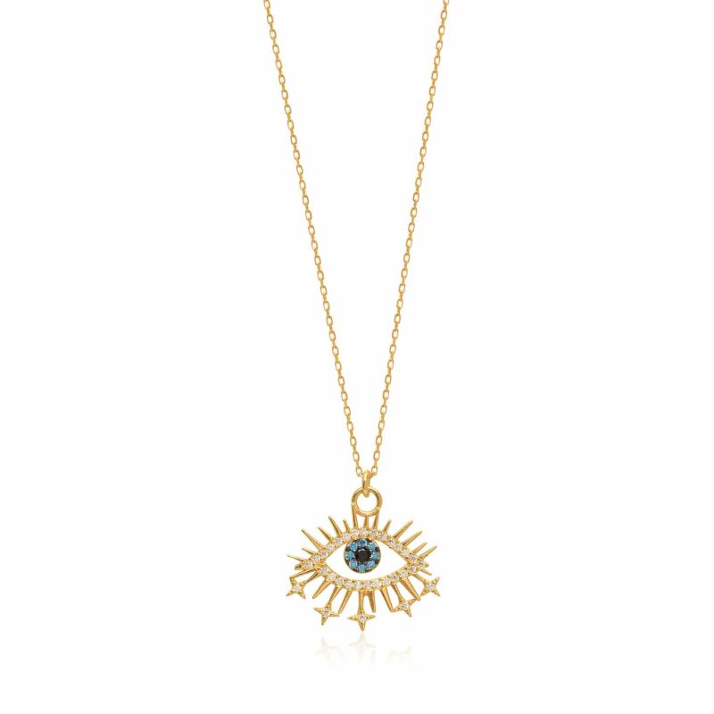 Eyelash Blue Stone Eye Necklace Gold image