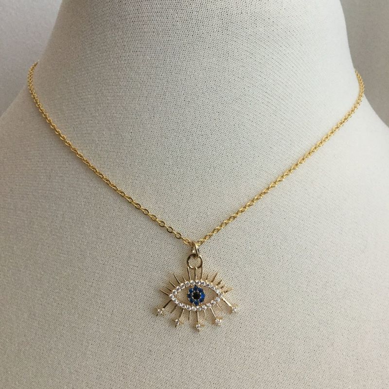 Eyelash Blue Stone Eye Necklace Gold image