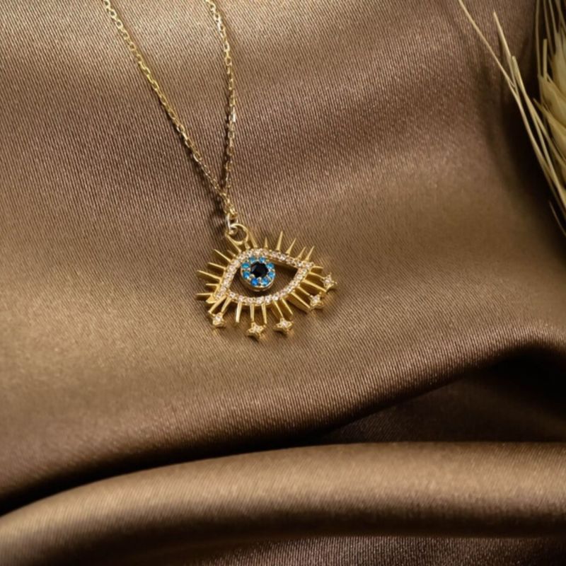 Eyelash Blue Stone Eye Necklace Gold image