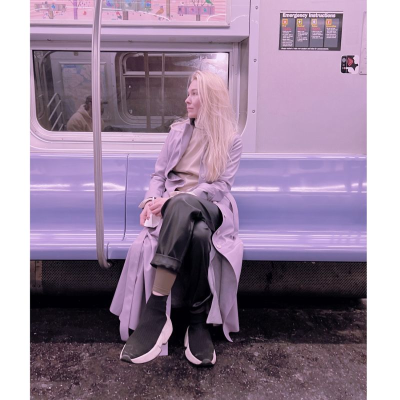 Light Purple Long Button-Up Eco-Leather Trench image