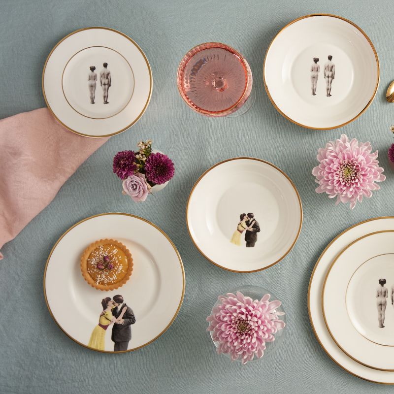 Kissing Couple Bone China Dessert Plate image