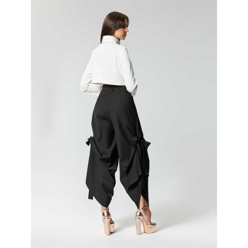 Eyos Infinity | Wool Palazzo Trousers With Ribbons In Black image