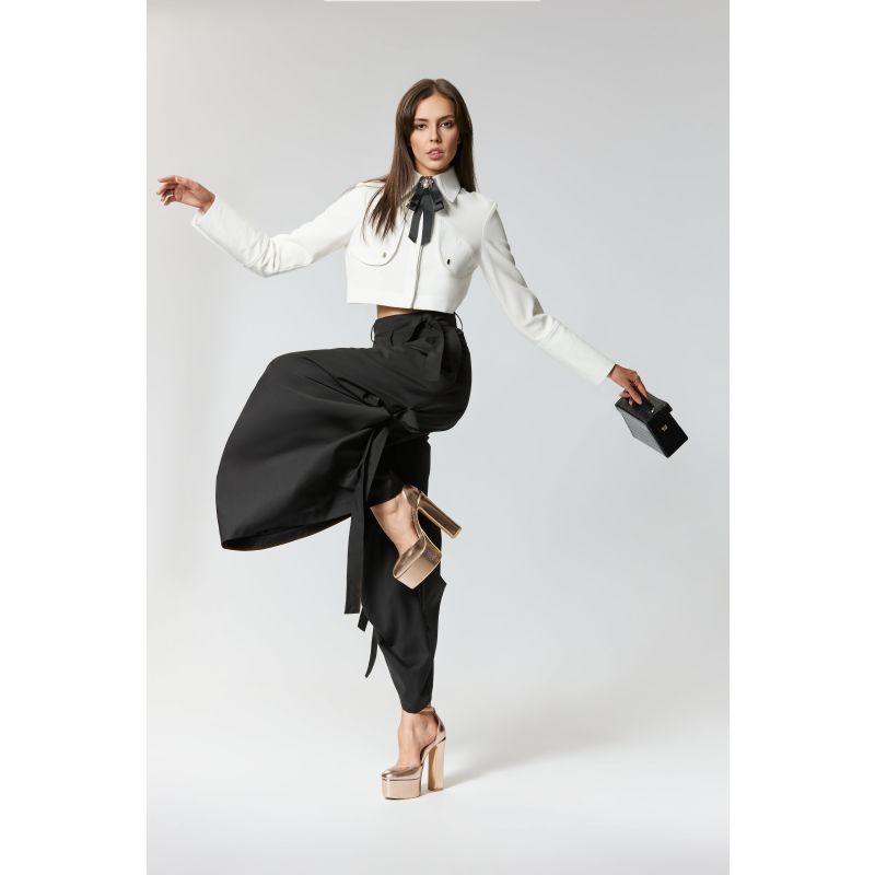 Eyos Infinity | Wool Palazzo Trousers With Ribbons In Black image