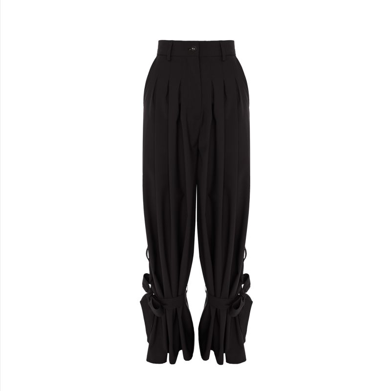 Eyos Infinity | Wool Palazzo Trousers With Ribbons In Black image